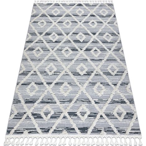 Carpet SEVILLA Z555A trellis, diamonds grey / white Fringe Berber Moroccan shaggy grey 200x290 cm