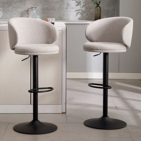 Wahson Lot de 2 tabourets de bar réglables en lin doux – Hauteur réglable – Cadre métallique noir – Confort optimal pour cuisine et salon, Gris
