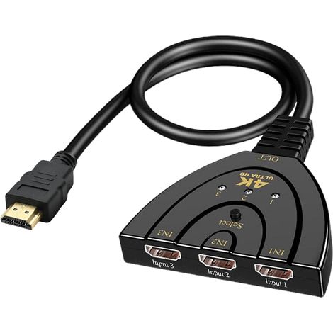 HDMI-Umschalter mit 3 Eingängen und 1 Ausgang – Kompaktes Design – 4K-Auflösung mit 30 Hz – Manueller Umschalter (kein Netzteil erforderlich) – Für PC, Fernseher und Konsole (1/5)