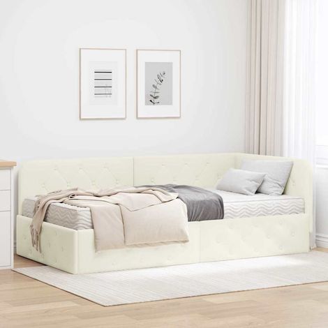 Estructura de cama en esquina Crema 100 x 200 cm Terciopelo