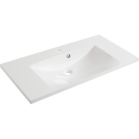 FACKELMANN Gussbecken / Waschtisch aus Gussmarmor / Maße (B x H x T): ca. 90 x 14 x 46 cm / Aufsatzwaschbecken / hochwertiges Waschbecken fürs Badezimmer und WC / Farbe: Weiß"-"83600 (1/5)