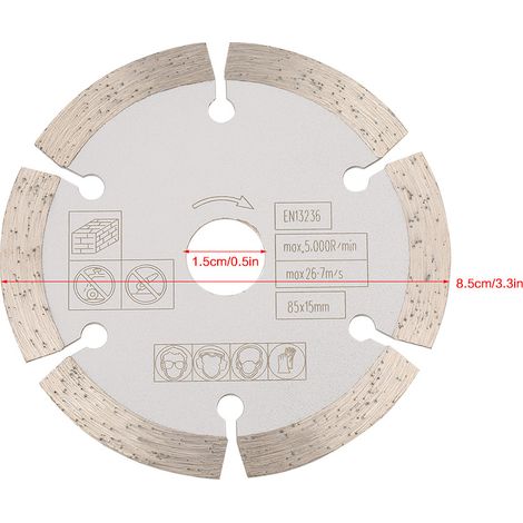 Disque de coupe diamanté circulaire 85 mm x 15 mm pour outil rotatif de travail du bois (1/5)