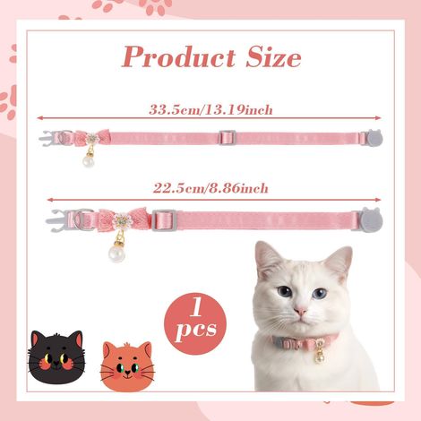 Collier pour chat réglable avec nœud papillon et perle, accessoire de sécurité élégant et confortable pour félin (1/5)