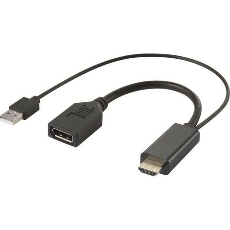 RF-4777274 HDMI / DisplayPort Câble adaptateur [1x HDMI mâle, USB 2.0 type A mâle - 1x DisplayPort femelle] noir 4K UHD 0.15 m Y668242 (1/3)