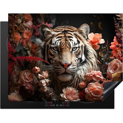 Induction Hob Protector Tiger - Animal - Nature - Floral - Botanical 77x59 cm