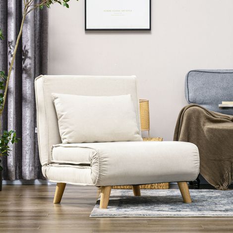 Schlafsessel, 6-stufig verstellbare Lehne, Leinenoptik, bis 120 kg, Creme