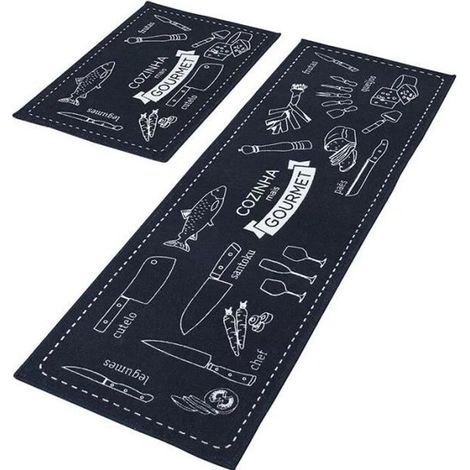 Set of 2 Kitchen Mats - Blue - 40 x 60 cm and 40 x 120 cm