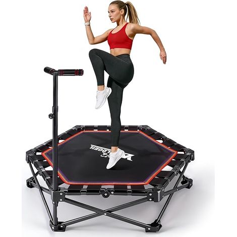 GBLY Klappbares Indoor Trampolin Höhenverstellbarer Handgriff Tragkraft 150kg Ø86 5cm Fitness Erwachsene Kinder Sportgerät Zuhause