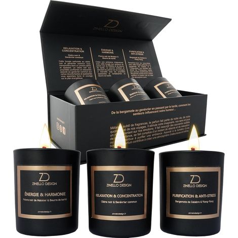 Coffret 3 Bougies Parfumées Aromathérapie - Cadeau Femme Cire Soja Naturelle 100ml - Relaxation Anti-Stress Energie - Idée Cadeau Anniversaire Noël - (1/5)