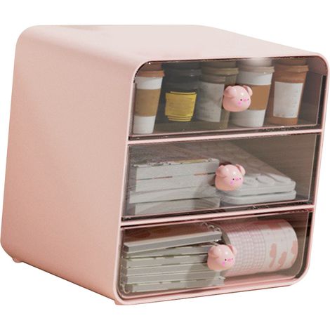 Coffret de Rangement Cosmétiques Tiroir Boîte Maquillage Étagère Bureau Panier pour Étudiante Dormoir Maison Rose Cochon Grande (1/5)