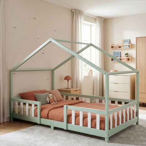 Lit d'enfant Treviolo Forme Maison avec Matelas à Mousse à Froid 200 x 120 cm vert menthe [en.casa] (1/5)