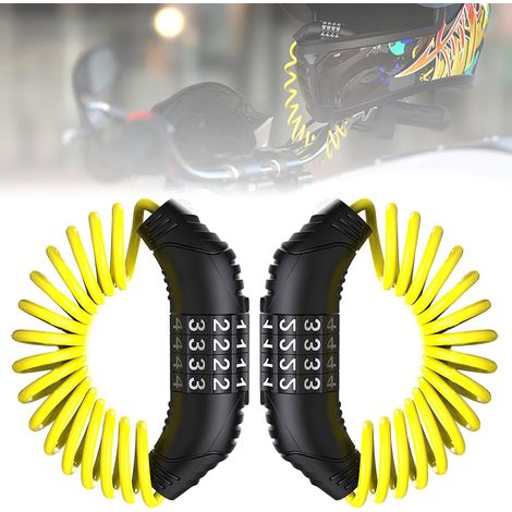 Cavo di sicurezza portatile per moto, lucchetto per casco da moto leggero e compatto, cavo in acciaio intrecciato per scooter elettrico, lucchetto per casco (giallo, 2 pezzi) (1/5)
