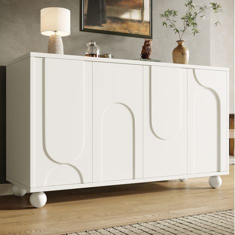 Credenza in MDF bianco con ante crema, 120x35x71 cm, ripiani regolabili, chiusura push e kit antiribaltamento (1/5)