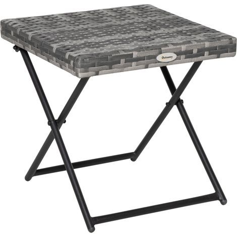 Table Basse Pliable de Jardin Style Cosy Chic dim. 40L x 40l x 40H cm Acier résine tressée Imitation rotin Gris (1/5)