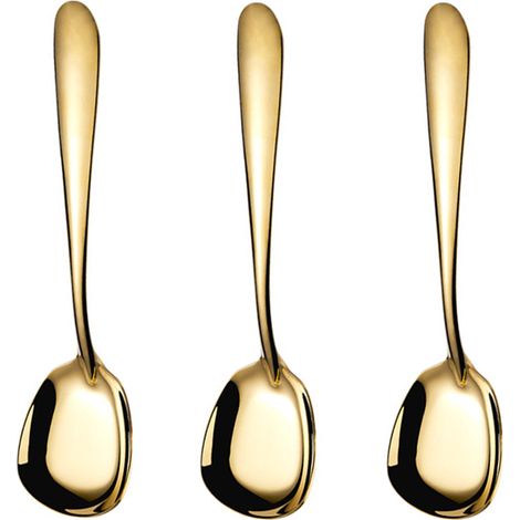 Cuillères carrées en acier inoxydable, cuillères à riz, cuillères à soupe, finition miroir, lot de 3 (ustensiles dorés) (1/5)