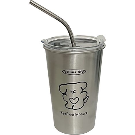 500 ml Edelstahl-Isolierbecher mit Metallstrohhalm, ideal für Eiskaffee, Tee, Wasser, auf Reisen und für Haustiere. (1/5)
