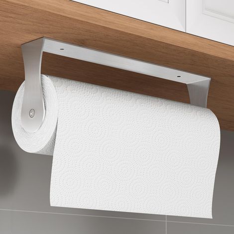 Porte-essuie-tout sous meuble – Acier inoxydable argenté – Fixation adhésif ou vis – Cuisine et salle de bain