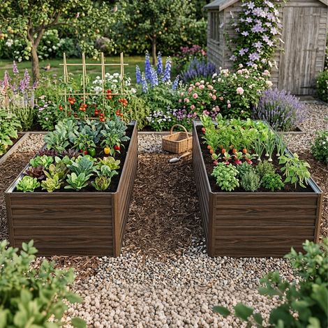 Potager Surélevé en Métal 190x90x64 cm avec Fond Ouvert, Acier Galvanisé Effet Bois - Résistant aux Intempéries (1/5)