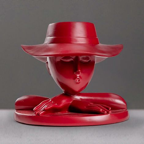 Figurines « Jeune fille penseuse », sculptures abstraites modernes, décoration pour salon ou bureau, rouge, L 17 x l 14 x H 14,5 cm