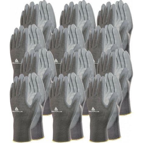 12 paires de Gants tricot polyamide / paume polyuréthane VE702PG DELTA PLUS - Taille: 10