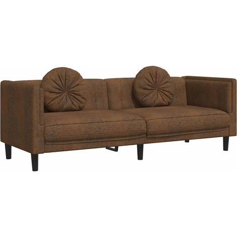 Canapé à 3 places,Sofa pour Salon,Banquette avec coussins marron similicuir daim CFW231562 (1/5)