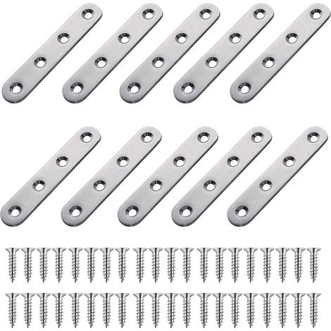 CCYKXA Stainless Steel Flat Bracket │ 10 Pieces Perforated Metal Flat Brackets │ Flat Straight Brackets Flat Metal Angle Plates │ for Wood Furniture Connection (76x16mm) (1/5)