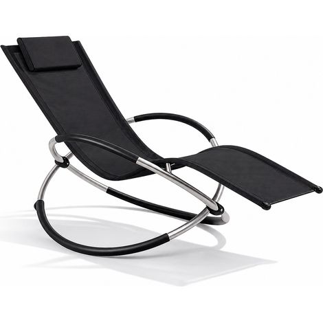 Poltrona Outdoor Basculante A Dondolo Per Giardino E Terrazzo Con Poggiatesta Removibile Seduta Ergonomica In Textilene Traspirante Telaio In Metallo Resistente 73 x 150 x 93 Cm Nero