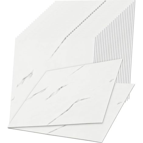 Lot de 24 carreaux adhésifs en marbre pour cuisine, 30 x 30 cm, carreaux autocollants blancs, imperméables, panneaux muraux autocollants pour salon, chambre à coucher, cuisine, salle de bain (1/5)
