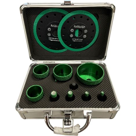 Jeu de scies cloches MMD Ø6-68 mm + disques Ø115 et Ø125 mm + adaptateur + coffret