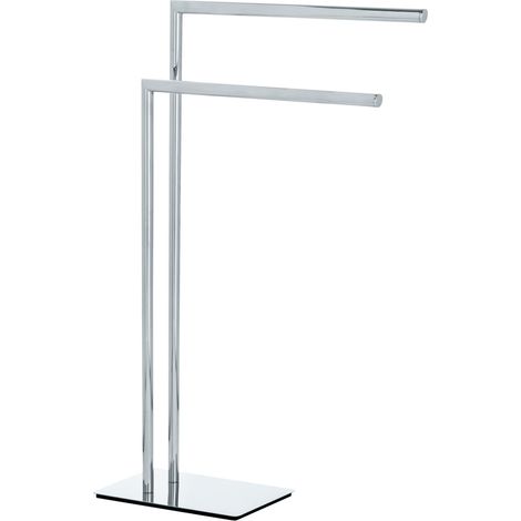 Wenko – Porte-serviettes sur pied 2 barres – Socle carré lesté pour stabilité – Acier chromé – Dimensions 48 x 80,5 x 20 cm – Argent brillant
