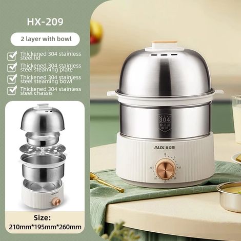 Cuiseur à œufs électrique 350 W (double compartiment, avec bol), minuteur, chauffe-plats