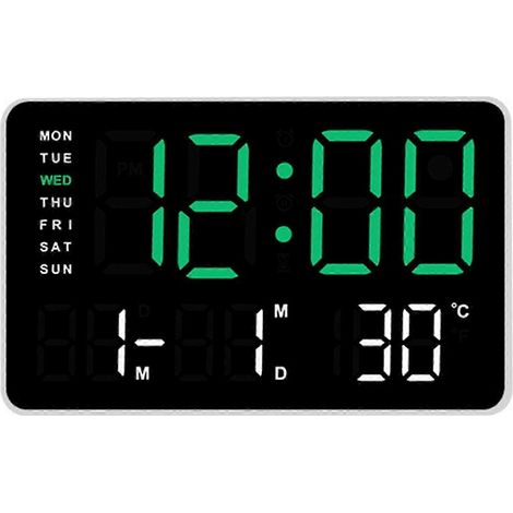 Une horloge LED de 10,5 pouces avec un grand écran, plusieurs options de couleur, fonctions date, température et alarme, adaptée aux étudiants et aux professionnels, avec affichage lumineux vert et bl (1/5)