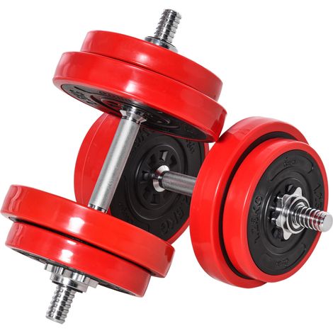 Hantelset 20 KGS 2-IN-1 Hanteln&Langhanteln verstellbar Gewichtheben für Zuhause Fitness Muskel Rot+Schwarz 21,5 x 21,5 x 3,8 cm (1/5)