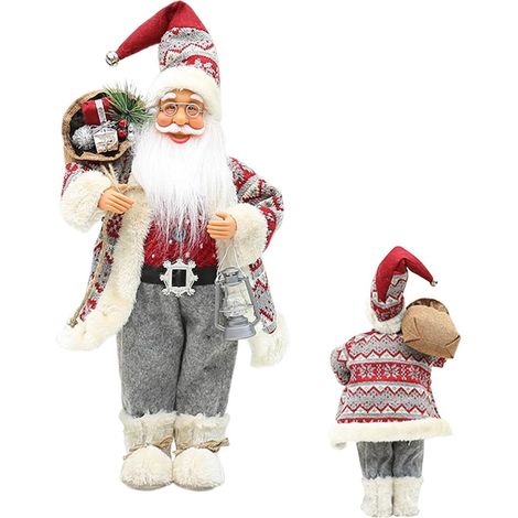 Décorations Du Père Noël Figurine De Table 45 Cm du Père Noël Debout Inclut Un Sac Pour Collègues Parents Noël Anniversaire Pièce Cheminée Fenêtre (1/5)