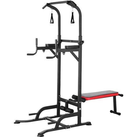 Power Tower Barre de Traction avec Banc de Musculation Pliable Chaise Romaine Hauteur Réglables Multifonction Dips Abdominaux Station de Musculation Entraînement à Domicile, Accoudoirs, Fitness, 200KG (1/5)