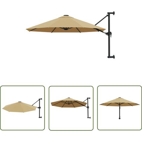 Parasol mural avec mât métallique 300 cm taupe (1/5)