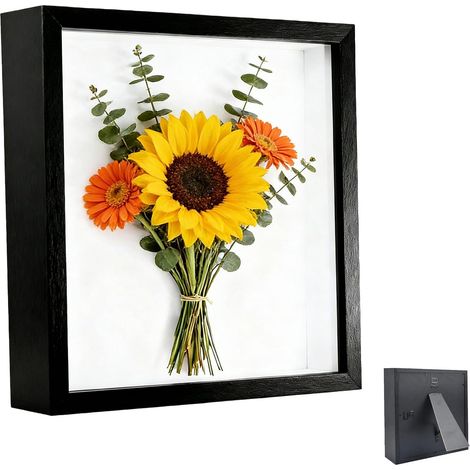 Cadre Photo 3D, 30 X 30 Cm Cadre Photo Profond À Remplir, avec Plaque Acrylique Transparente, Cadre Objet 3D Profond 3cm, Cadre Profond en Bois, Vitrine Carré Profond, pour les Bureaux, Noir (1/5)