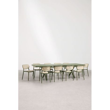 Set de mesa rectangular 240-300x100 cm extensible en aluminio Karena y 10 sillas de comedor apilables en polipropileno Omara SKLUM (1/5)