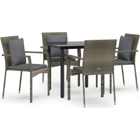Maison Exclusive - Set da Pranzo Giardino 5pz Nero e Grigio con Cuscini Polyrattan