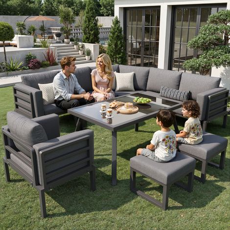 REDOM Ensemble repas et chaises de jardin jusqu’à 8 personnes, modulable, housses amovibles lavables, fer gris (1/5)