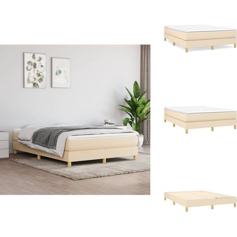 Bettgestell ohne Matratze Creme 140x200 cm Stoff - Bettes Gestell - Schlafzimmer Möbel - Boxspring Rahmen - Lattenrost - Creme Farbe (1/5)