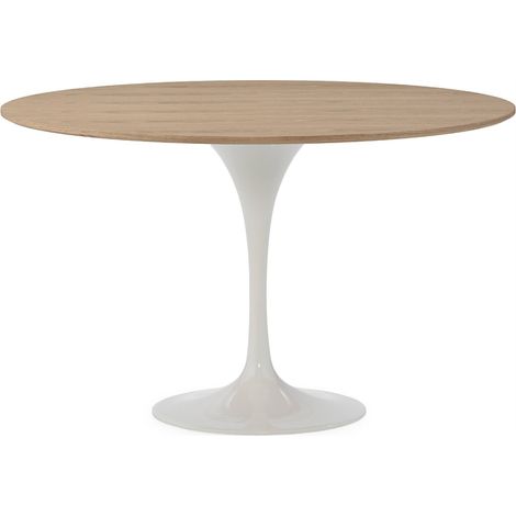 Table ronde en frêne naturel et pied blanc - Blanc et naturel (1/3)
