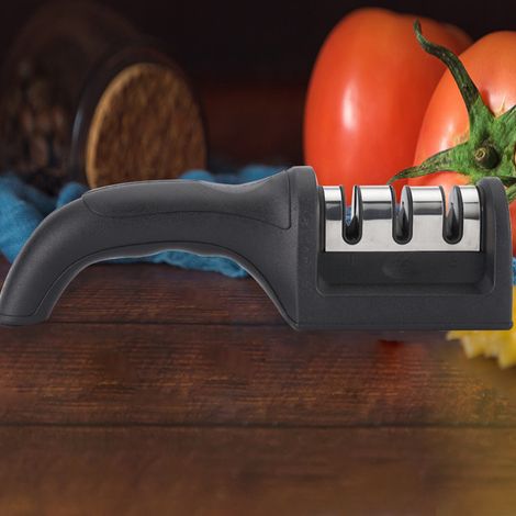 Affûteur de couteaux à 3 fentes pour couteaux de cuisine, outil d'affûtage pour la maison, noir (1/5)