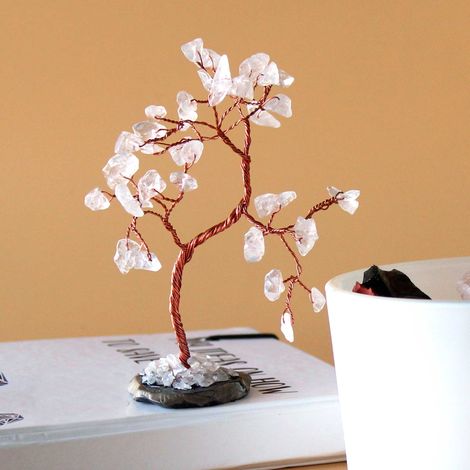 Arbre à pierres précieuses - Quartz de roche sur base d'agate noire (35 pierres)- Vendu par 1 (1/3)