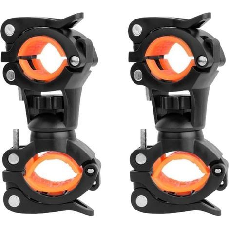 360 ° Inclinable Lampe de VéLo RéGlable Lampe de Poche Support de Support Universel VéLo Clip Pince LED Torche Titulaire, Orange (1/5)