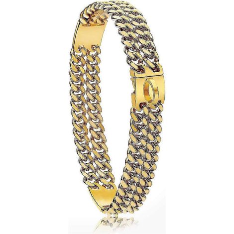 Collier pour chien XL large doré de 24 mm avec boucle en acier, double maillon cubain, collier de dressage robuste en acier inoxydable pour grands chiens (24 pouces) (1/5)