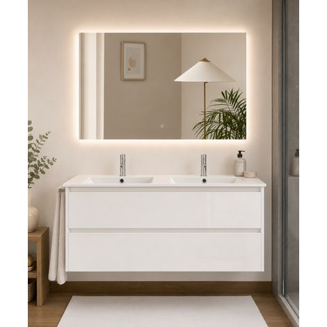 Badmöbel mit Waschbecken ORIGENBATH IBIZA ohne Spiegel 120x45 cm Doppelwaschbecken weiß (1/3)