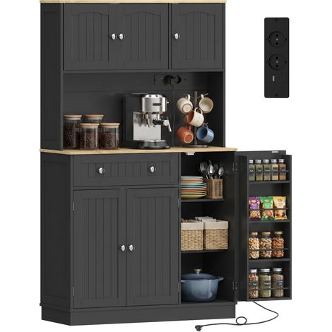 Armoire de cuisine - HOMCOM - station de charge, 6 portes, plan de travail, étagères réglables - MDF - 100x40x173cm - noir