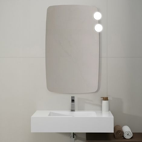 Specchio da parete con due LED 60x100 a filo lucido con angoli arrotondati – Aurea (1/5)