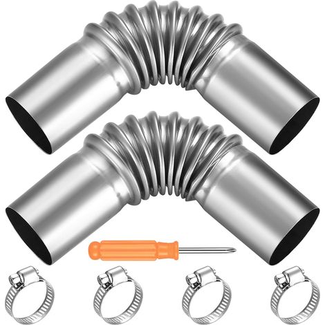2 Pcs Tuyau d'Echappement de Voiture, 25mm x 15.5cm Connecteur Angle Tuyau Echappement Rechauffeur en Acier Inoxydable, Tuyau Chauffage Diesel Voiture, Tuyau d'Event de Gaz, avec 4 Collier de Serrage (1/5)